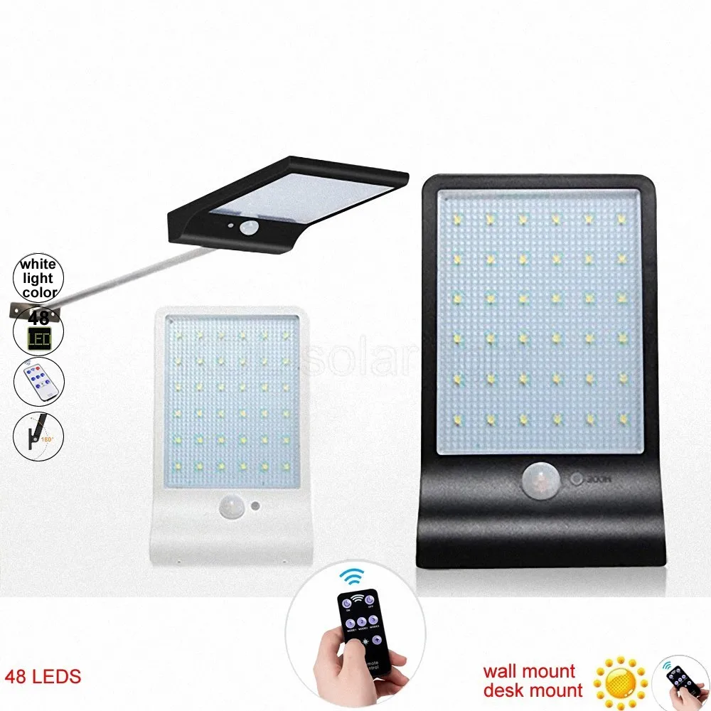 

48 LED Solar Powered Light PIR Motion Sensor Street Outdoor IP65 Waterproof Pathway Garden Fence Lamp With 3 Mo white lighting c