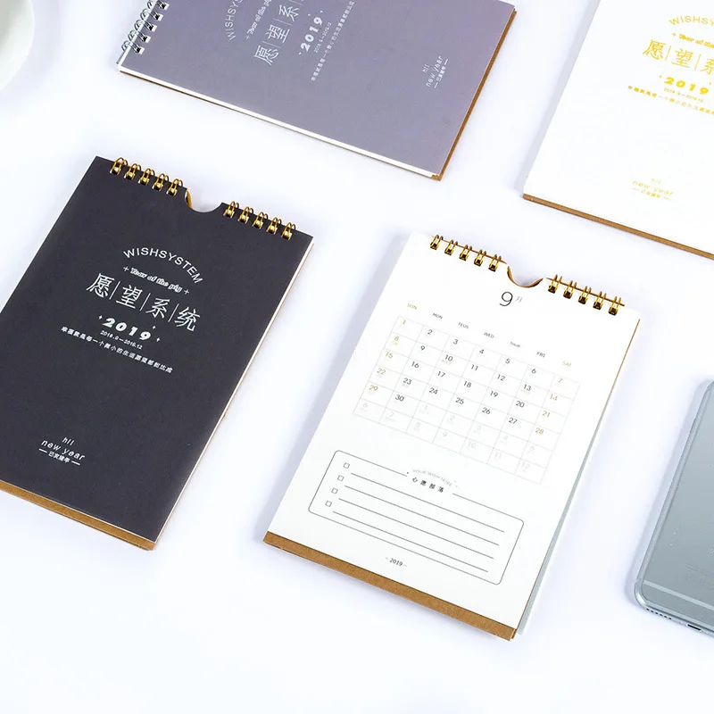 

2019 Creative Wish System Desk Calendar DIY Simple Table Calendars Daily Schedule Planner 2018.09~2019.12