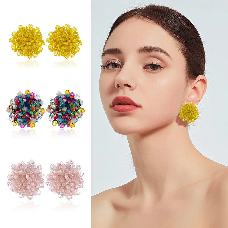 

Europe and The United States Earrings Explosions Earrings Multicolor Glass Beads Exaggerated Beads Earrings