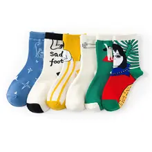 Забавные женские носки, хлопковые носки до середины голени с рисунками из мультфильмов, дышащие уличные носки для женщин