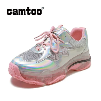 

CAMTOO Fashion Women Vulcanized Shoes Luxury Crystal Sneakers Ladies Casual Shoes Transparent sole Flats Breathable Walking Shoe