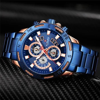 

NAVIFORCE New Men Watches Fashion Sport Men Stainless Steel Waterproof Quartz Watches Male LED Analog Clock Relogio Masculino