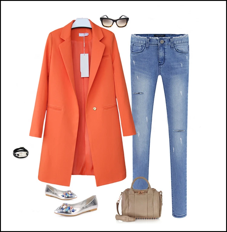 QAZXSW 2017 Hot Sale Women Jackets Coats Spring Autumn Casual Long Women Suits Wide Waisted Solid Female Jacket Plus Size YX8803 4