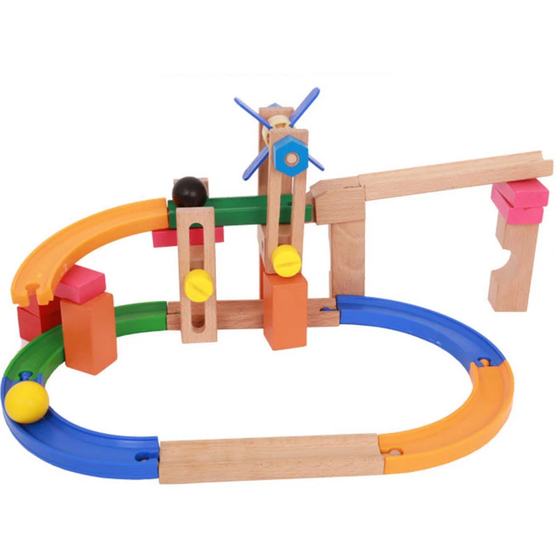 

Roller Coaster Track Building Blocks Wooden Educational DIY Ball Combination Assembly Harmless Models Toys For Children