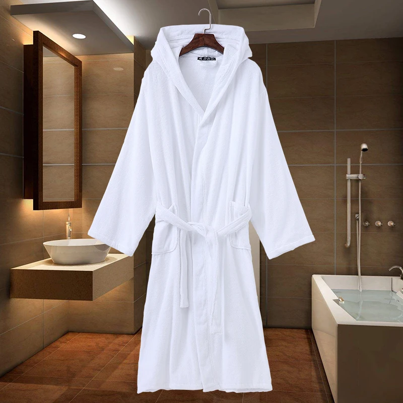 Bath Robe Hooded Women men dressing Gown Warm winter long towel Fleece