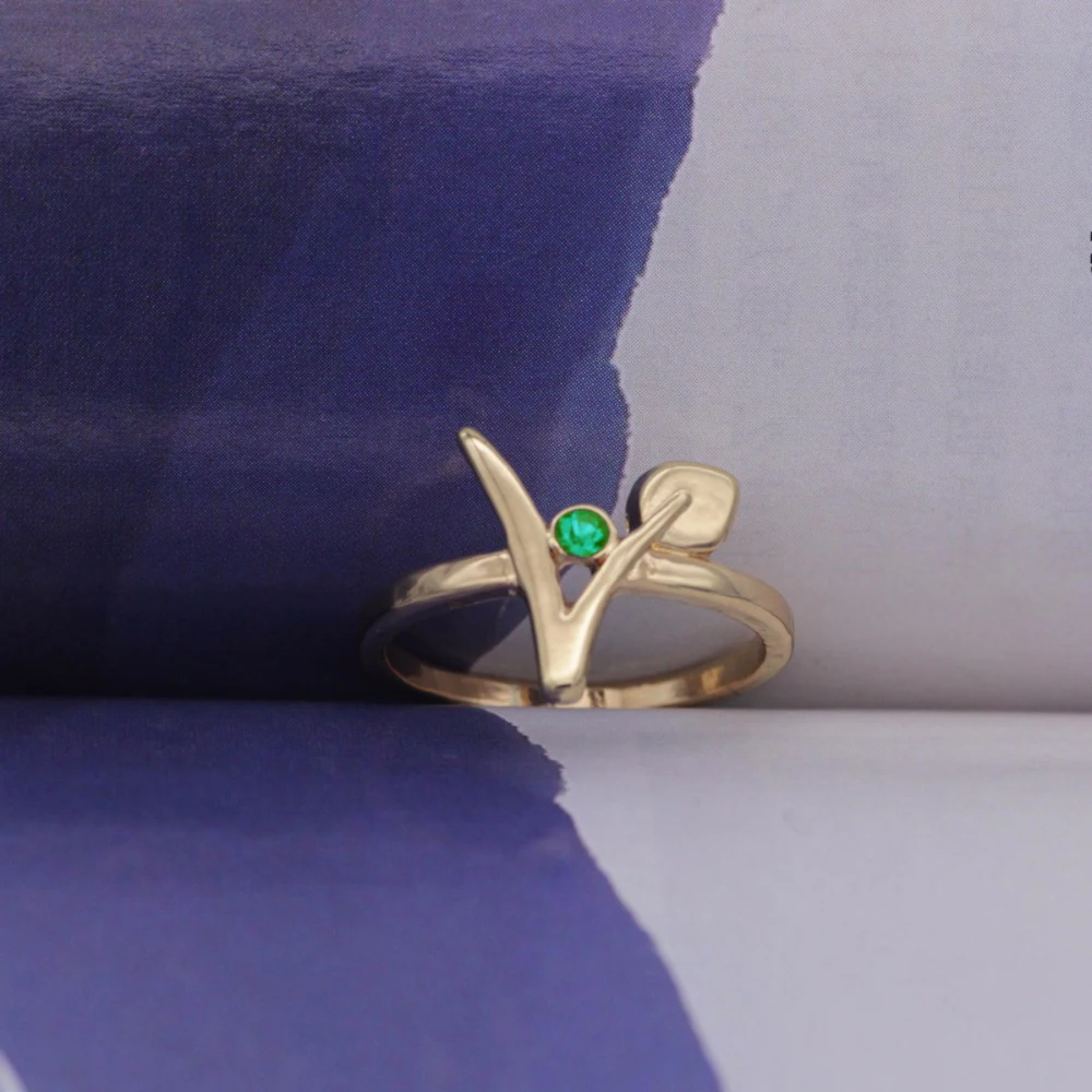 Vegan Jewelry Green Stone Vegetarian Symbol Ring Gift for Vegetarian