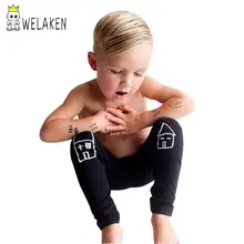 Kid’s Casual Pants Cute House Print Boy/Girls Unisex Cotton Trousers 2016 New Children Bottom Leggings Black Summer Autumn