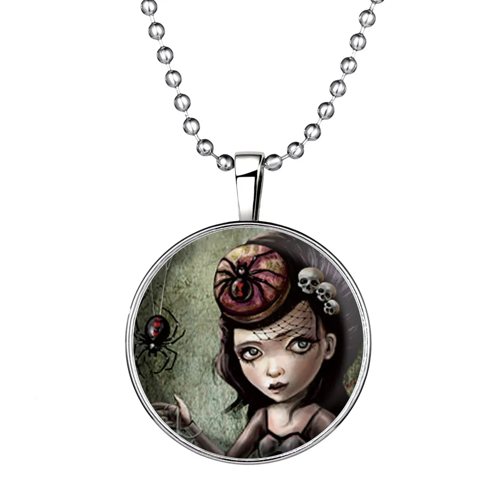 vintage halloween jewelry Glowing necklace Pumpkin Witch Pendant