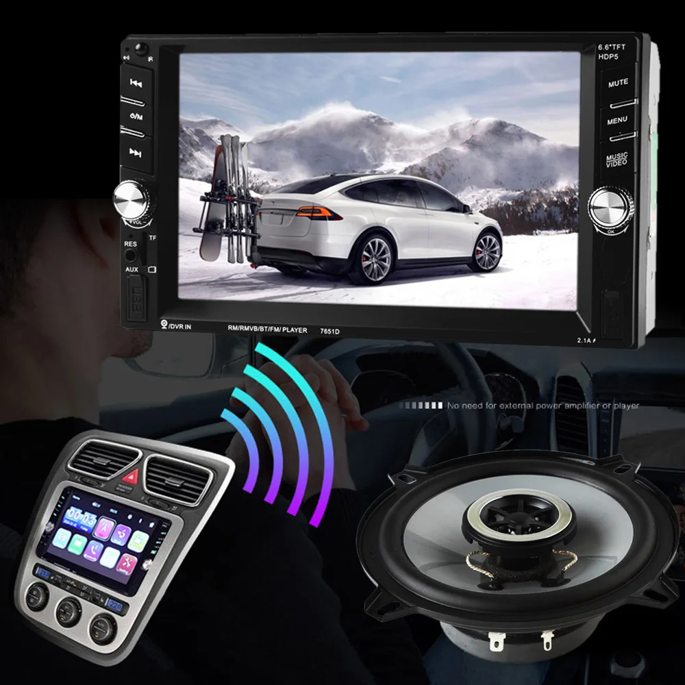 

Universal 6.6" HD Touch Screen Car Bluetooth Audio Radio In-Dash Stereo USB MP5 Player + 2PCS 5" 200W Stereo Speakers
