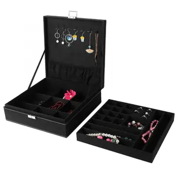 

Double Layer Jewelry Storage Box Ring Earring Bracelet Pendant Necklace Display Case Organizer Holder for jewelry i