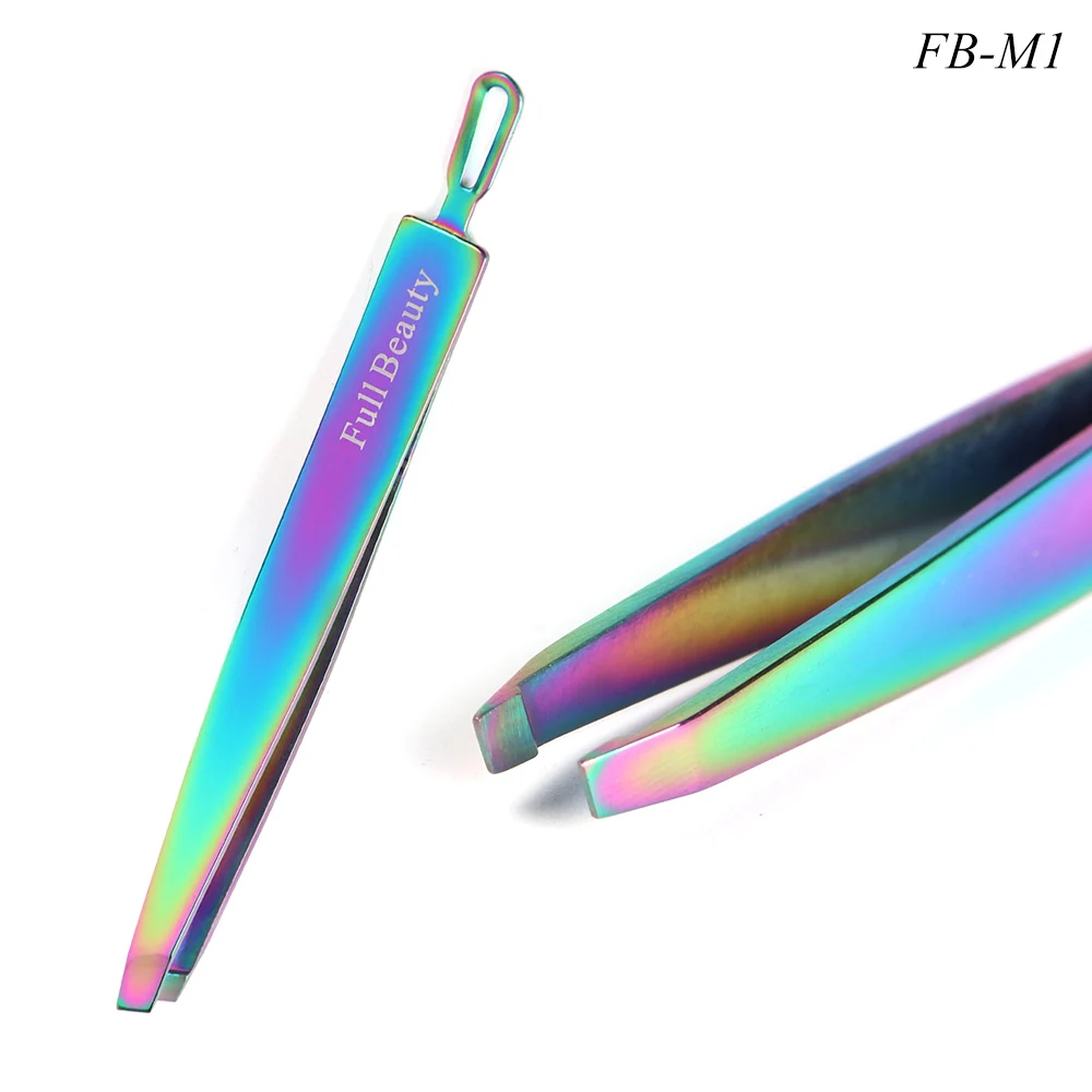 1pcs Rainbow Eyebrow Tweezers Eyelash Extension Flat Tip Face Hair Dead Skin Removal Clip Trimmer Scissor Makeup Tool JIFBM1-5 - Цвет: FB-M1