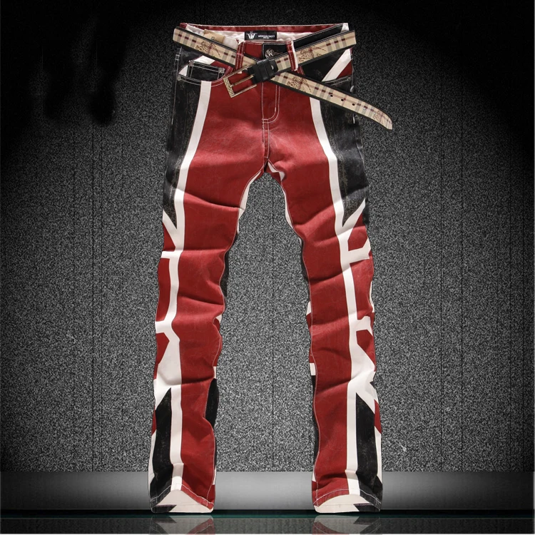 UK English Flag Men Jeans Pants Casual Plus Size Colored Painted Skinny