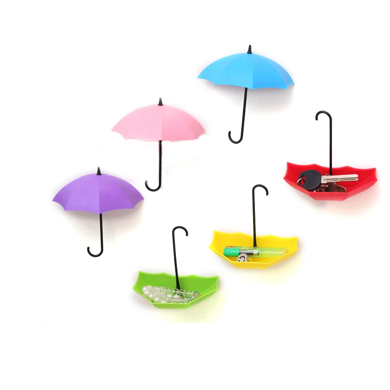 3pcs Colorful Umbrella Wall Hook Key Hair Pin Holder Organizer
