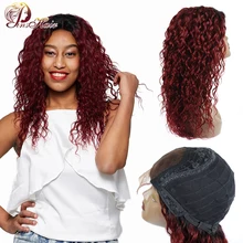 Pinshair T1B/99J волнистые Синтетические волосы на кружеве человеческих волос парики для чернокожих Для женщин темно-бордовый Preuvian Синтетические волосы на кружеве парик Ombre Человеческие волосы предварительно
