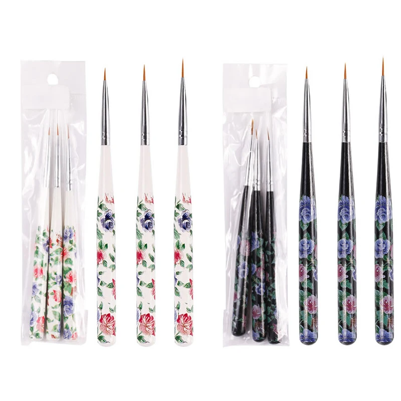 QUEEN FINGERS 3pcs/set Nail Art Liner Painting Brush Flower Handle 6/8/10mm UV Gel Drawing Pen Brushes | Красота и здоровье