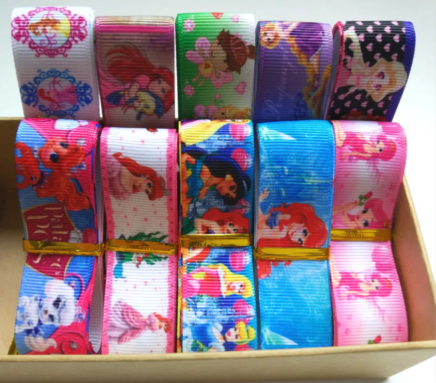 

NEW fixed set 22/25mm mix 10 style Princess pattern printed grosgrain ribbon , 1Y/style PGZ22010