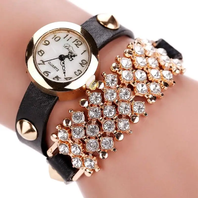 

Women Ladies Watches Clock Bracelet Clasp Rectangular Rhinestones Bracelet Quartz Watch Women Round Dial Analog Wristwatch