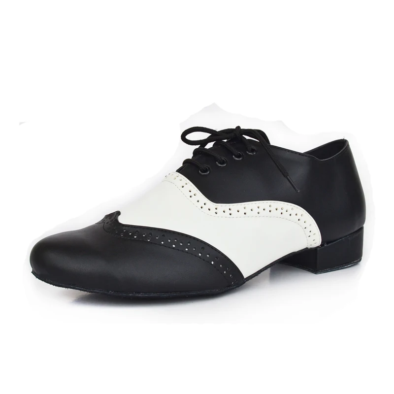 

Men's Ballroom Latin Dance Shoes White Black Leather Social Shoes Male Modern Dance Shoes Low-heel 2.2/4.2 cm 926T35
