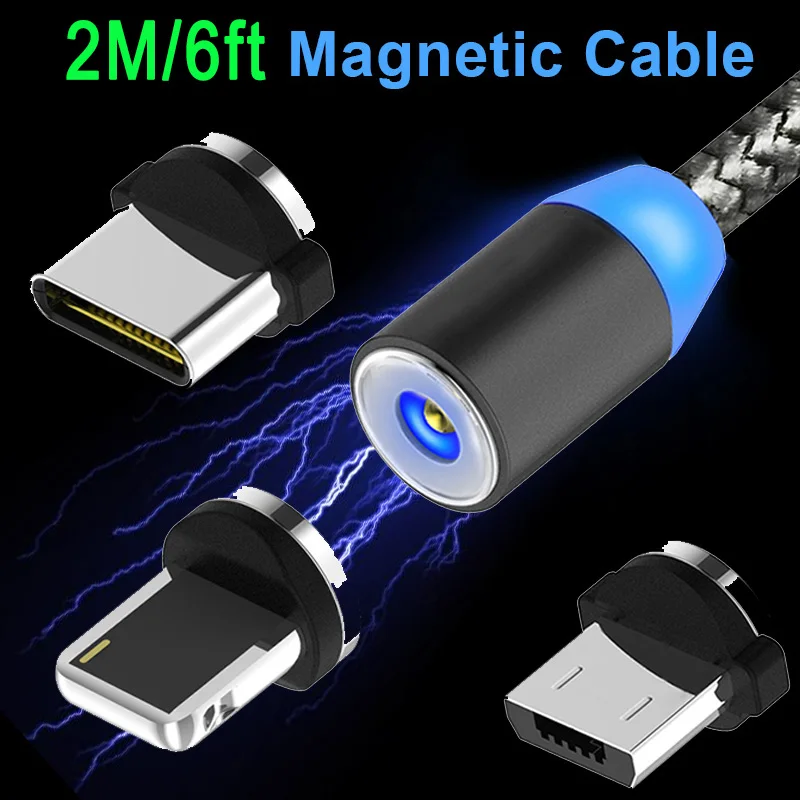 Магнитное зарядное устройство для iPhone 2 метра 6 футов магнитный кабель Micro USB Type C