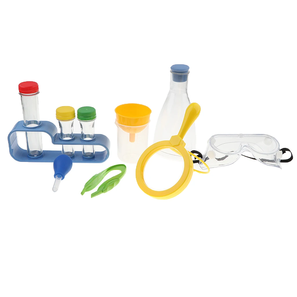11PCS Chemistry Lab Labware Kits Student Toy - Funnel Beaker Test Tube Dropper Set Scientist Role Play Educational Teaching Aids