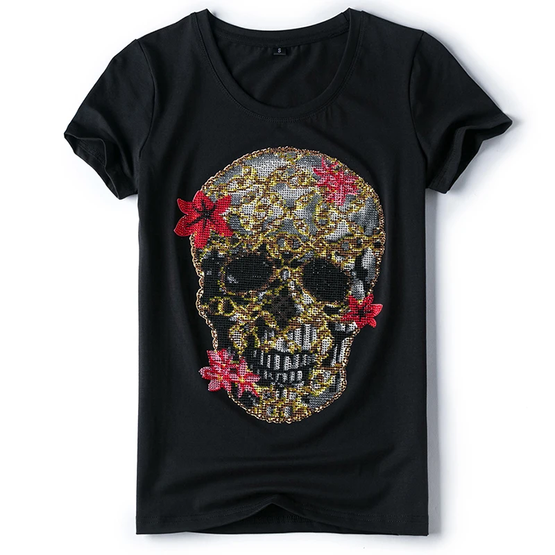 

2017 Fashion Design T-shirts Skull Print Style Summer Tshirt Harajuku t shirt women Tops Blusa Plus Size Women Clothing S M L XL