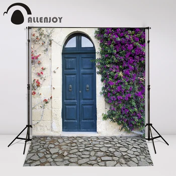 

Allenjoy newborn photography background blue door brick purple flower backdrops stone photobooth custom newborn
