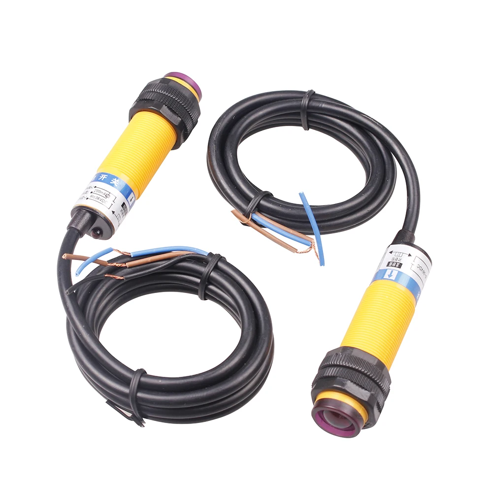 

1 Pair E3F-5DN1-5L M18 6-36VDC NPN NO 3 Wires Detection Distance 5M Through Beam Photoelectric Switch