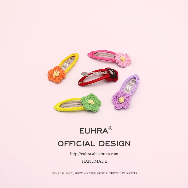 

EUHRA 5 Colors Yarn Wool Knitting Floral Flower Multicolored Petals Pins Bobby Pin Girls Hair Clip Hair Grips Women Bob Pins