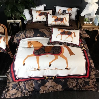

100% cotton high quality home 100 textile horse palace printed 4pcs bedding set adult tribute silk high level duvet cover set