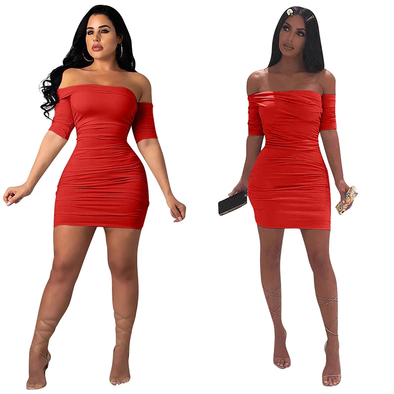 

Wantmove 2019 new summer women dress sexy fold one shoulder wrapped chest irregular short sleeve bodycon club mini dresses JZ539