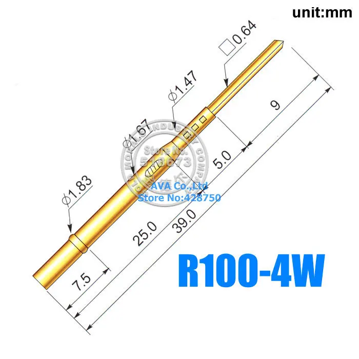 100 штук R100-4W Пробник Pogo Pin сосуд fit P100 серии