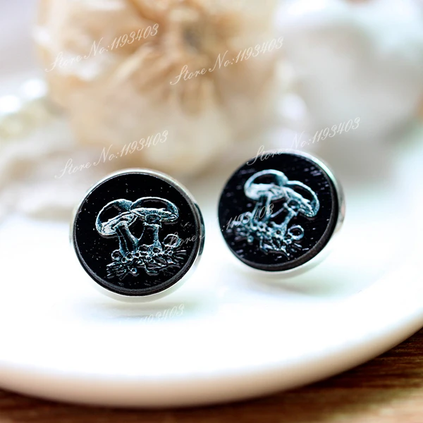 

Unique 3D Mushroom Embossed 16mm Round Coloured Drawing pattern Laser Cut wood Cabochon DIY for Rings, Earring,Brooch,Necklace