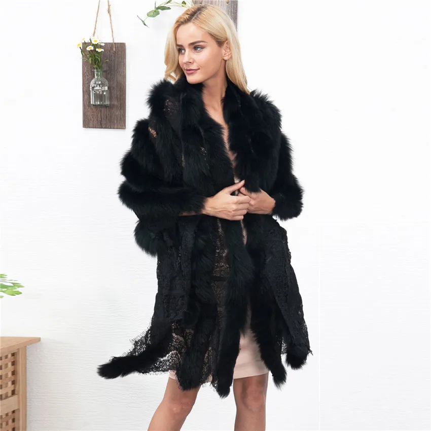 

Lanshifei Faux Fur Cape Lace Splice Fur Scarf Sexy Lady Imitation Mink Fur Fox Fur Collar Poncho Cape Bridal Wedding Dress Shawl