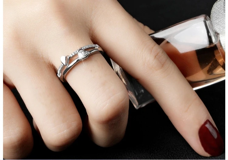 NEHZY женские модные OL Роскошные кубические циркония открытое серебряное кольцо регулируемое кольцо Асимметричные сердца-образные украшения класса