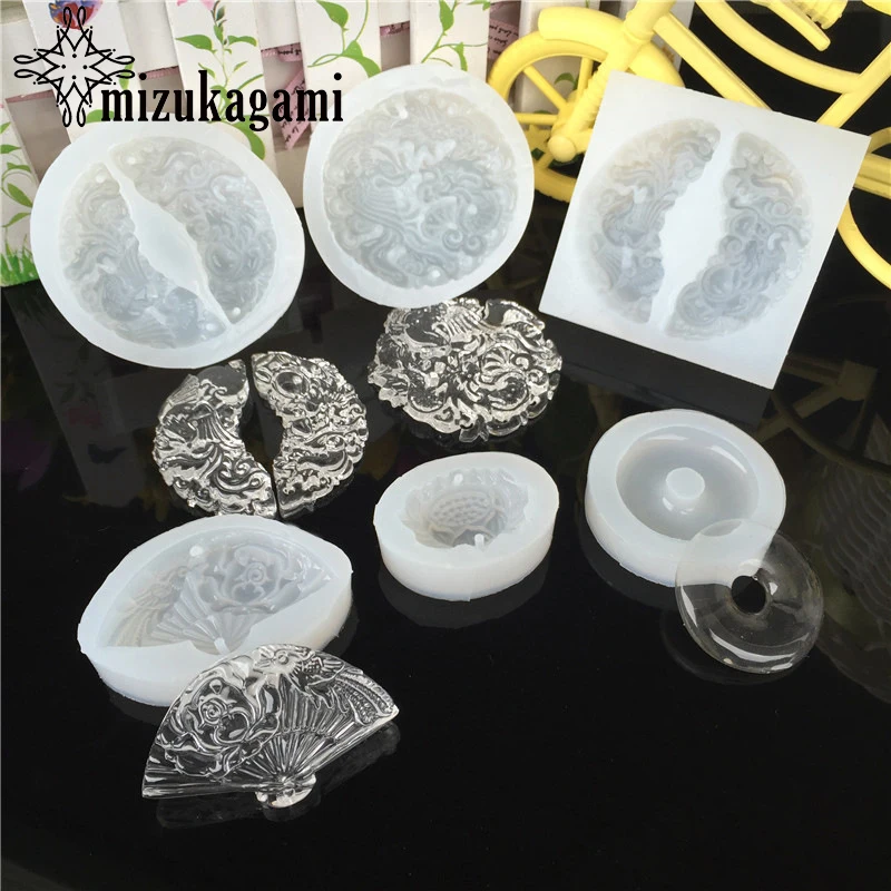 1pcs UV Resin Jewelry Liquid Silicone Mold 3D Fan Circle Round Charms Mold For DIY Silicone Resin Mold For Jewelry Making