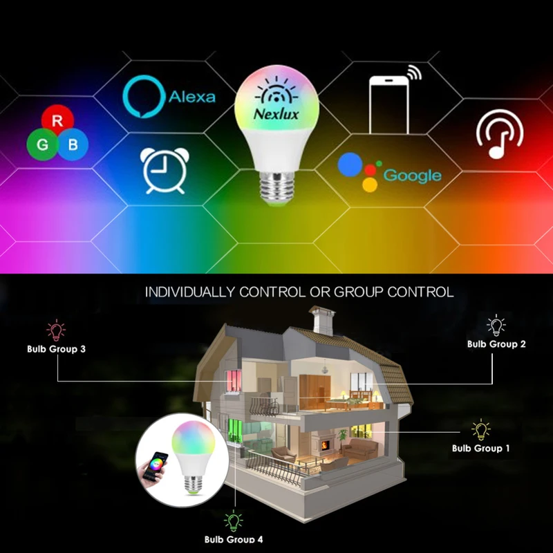 Wifi-патрон, умный свет лампы E27 диммируемая Светодиодная лампа многоцветная Wake-Up гнездо не требуется Совместимость с Amazon Alexa и Google Assistant