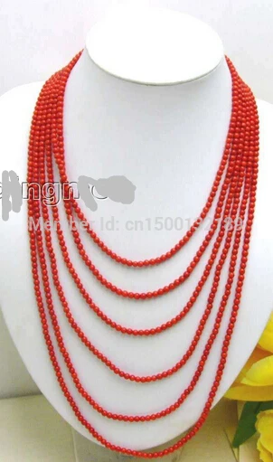 

FREE SHIPPING>>>@ j0050 6 Strands NATURAL Red Coral NECKLACE & Red Coral Clasp