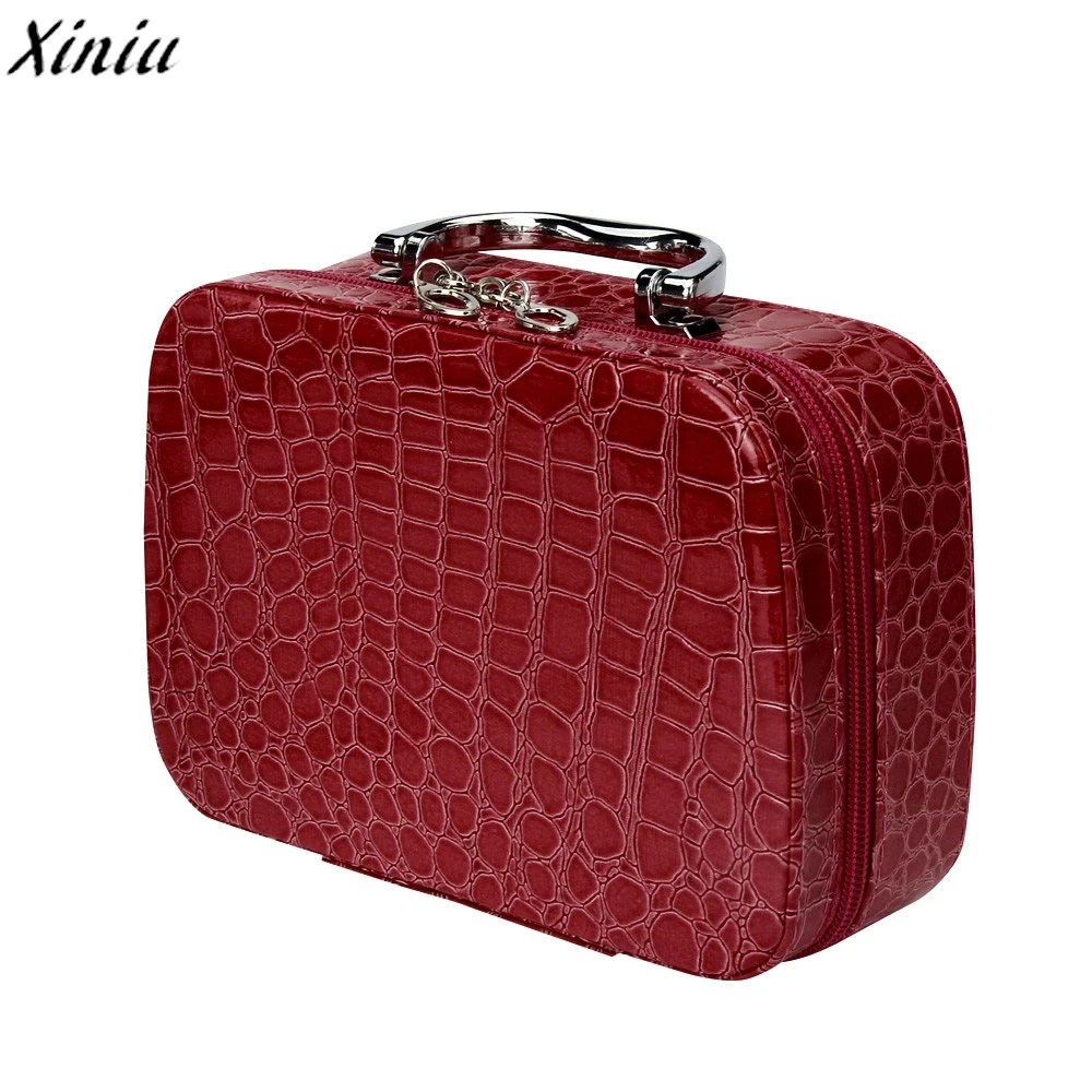 

Makeup Box Jewelry Storage Bag Stone Pattern PU Leather Travel Cosmetic Organizer Suitcase For Makeup Estuche Maquillaje *7626