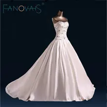 Strapless Beads Crystal Wedding Dress Ball Gowns Festido de Novia robe de maree Elegant Satin Bridal Gowns luxury