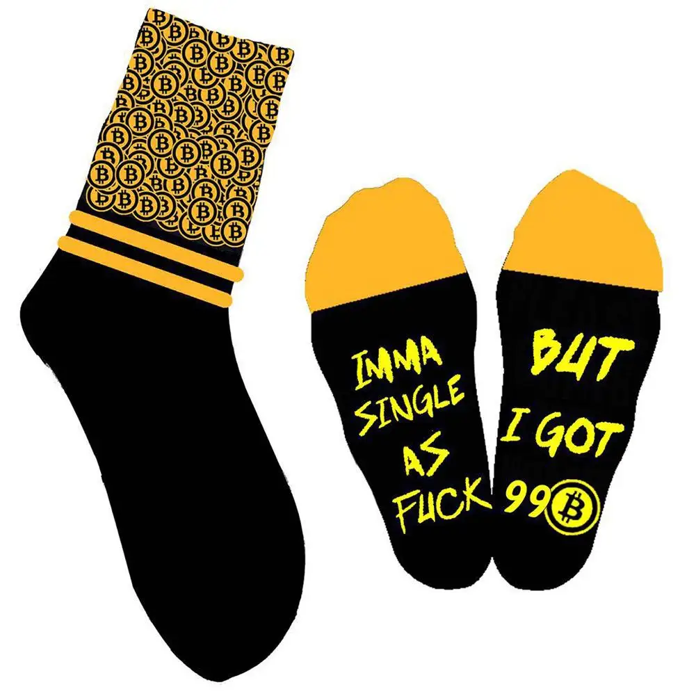 1 пара смешных носков с принтом Bitcoin, хлопковые носки для мужчин и женщин