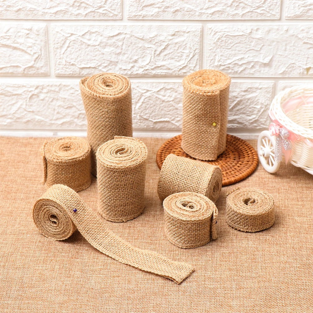 

2M Natural Jute Burlap Hessian Ribbon Rolls Vintage Rustic Wedding Decoration Christmas Gift Wrapping Festival Party Home Decor