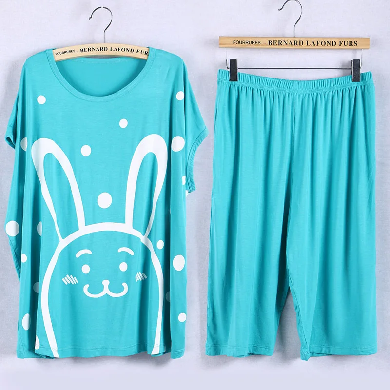 Мятный JRMISSLI Пижамы 5XL топ брюки кусок пижамы мультфильм модал большой размер домашний сервис пуловер пижамы - Цвет: Мятный