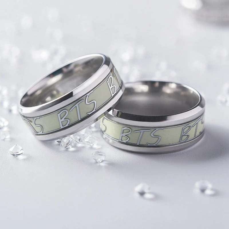 KPOP BTS Ring Night Luminous Finger Rings Bangtan Boys V Jung Kook Jimin RM Suga Jewelry Rings Accessories For Men Women