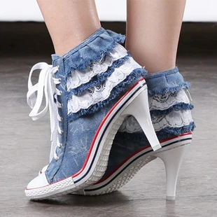 denim high heel shoes
