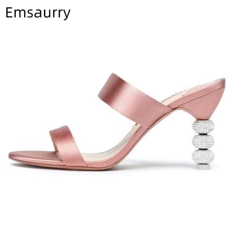 

Pink Satin One-strap Sandalias Mujer 2019 New Arrival Beading High Heel Gladiator Sandals Women Open Toe Summer Shoes Woman