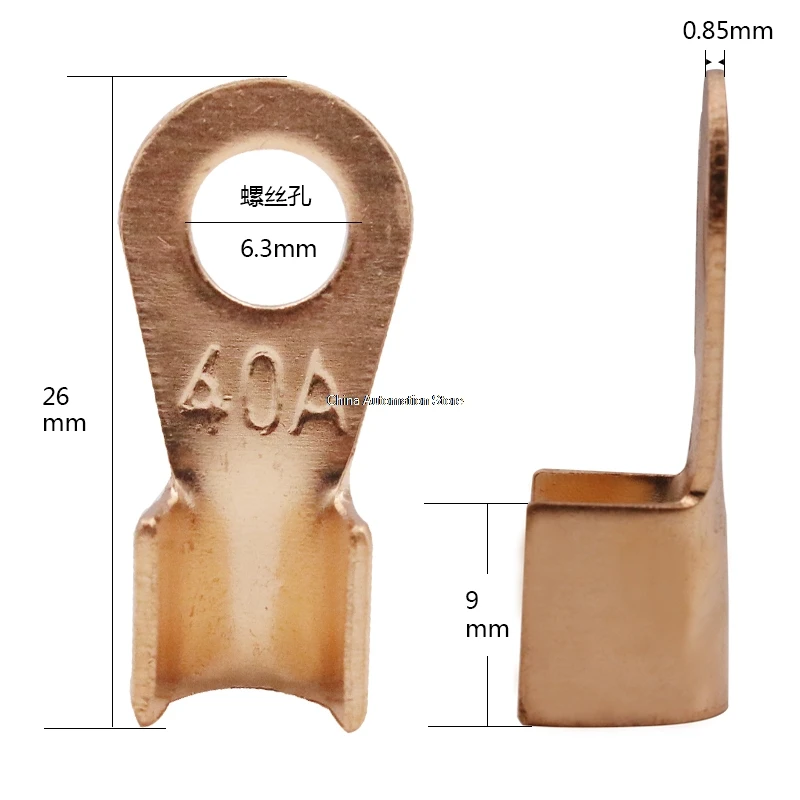 

10Pcs 40A Copper Battery Cable Connector Terminal Crimping 4-10mm2 Wire OT-40A