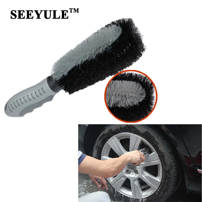 

1pc SEEYULE Durable Use Car Tire Wheel Wash Brush Cleaning Rim Hub Wire Vehicle Chassis Washing Tool Kit TPR grip handle