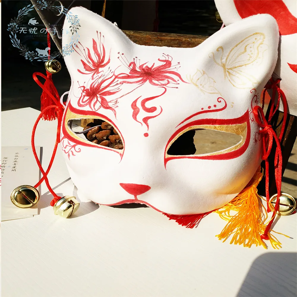 Новая японская частная лисица маска ручная роспись кошка Нацумэ книга друзей целлюлоза лиса Половина маска для лица Хэллоуин косплей маски животных