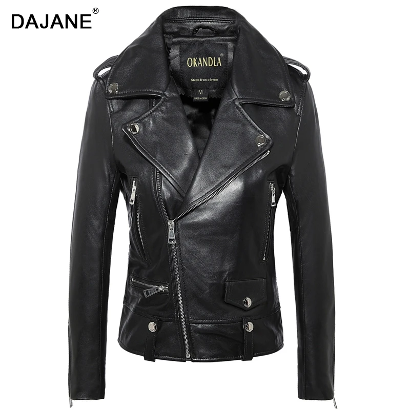 

Free shipping DAJANE 2019 leather women section locomotive jacket soft sheepskin leather jacket plus size street jacket
