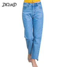 DICLOUD модные прямые джинсы с высокой талией женские Новая Осенняя вареная синяя джинсовая ткань Брюки повседневные Большие размеры джинсы Feminino одежда